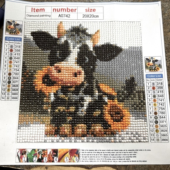 8x8” Finished Cow & Sunflowers Diamond Painting - Picture 1 of 1